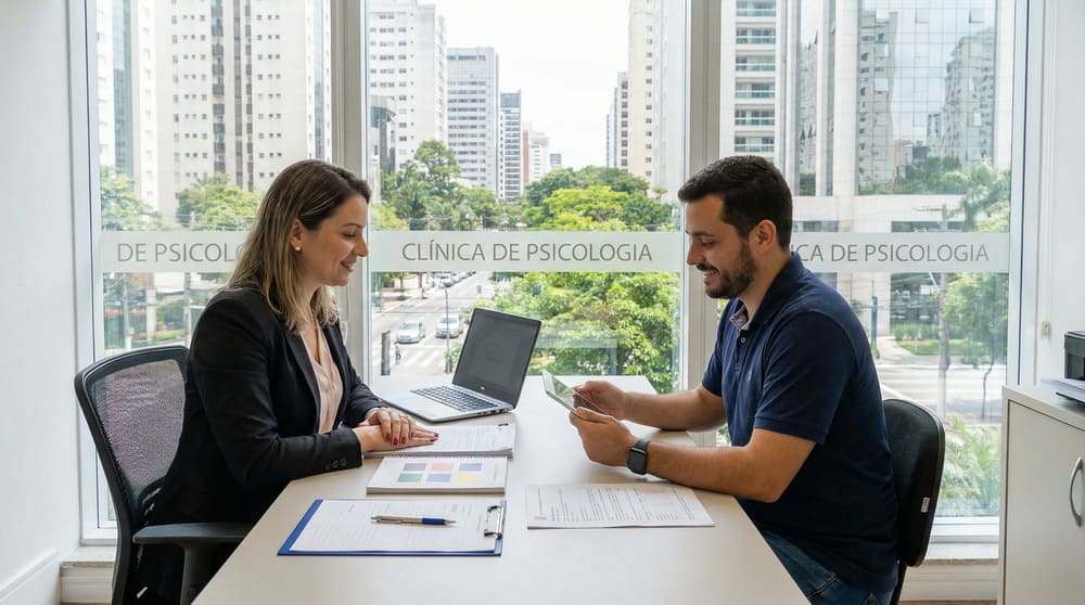 Sessão de avaliação neuropsicológica em São Paulo com paciente e neuropsicólogo